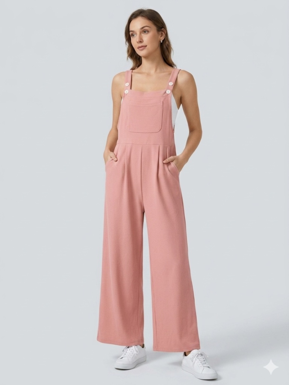 HALARA Dusty Rose Wide-Leg Pique Overalls Jumpsuit